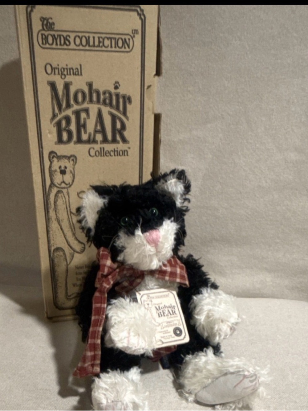 Boyds Mohair Stuffed Cat Black & White Boyds Collection Spiro T. Cattington